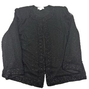 Laurence Kazar VTG Beaded Glam Silk Cocktail Jacket Blazer Womens  Large